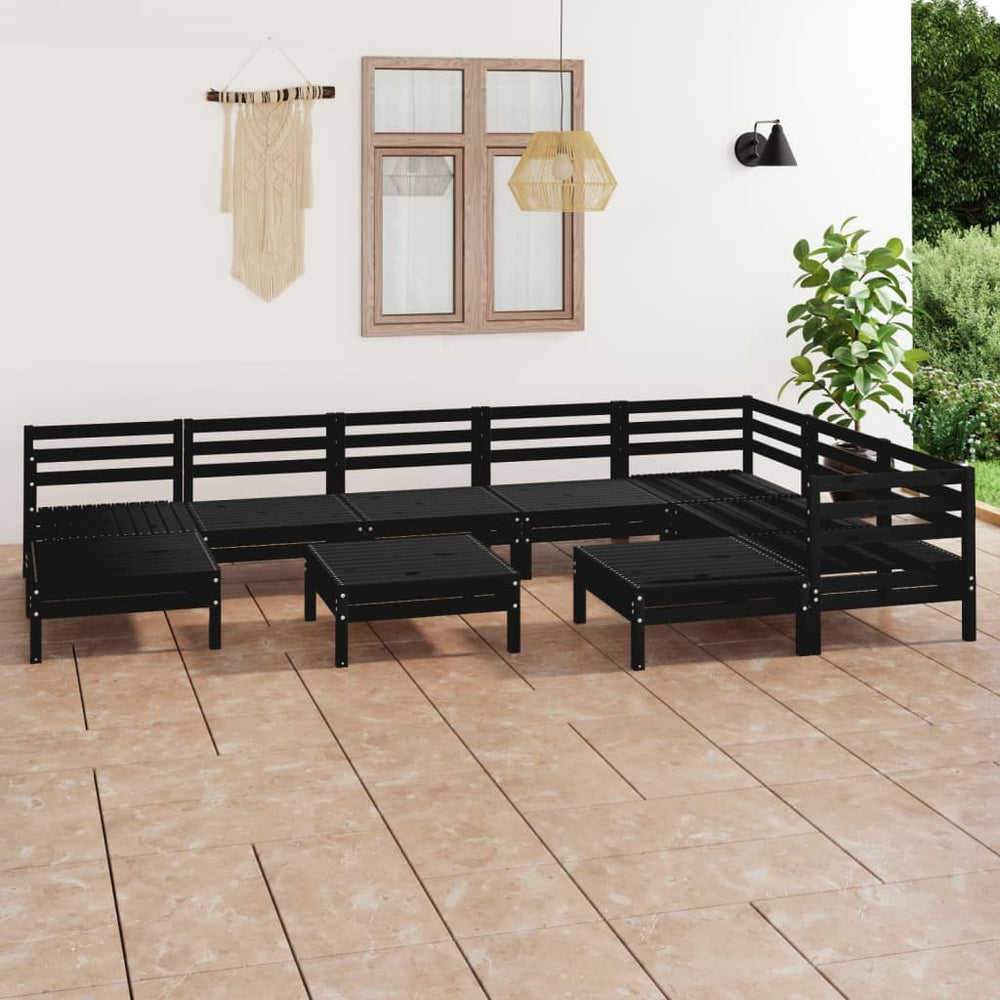 vidaXL 10-Piece Garden Lounge Set Solid Pinewood Black