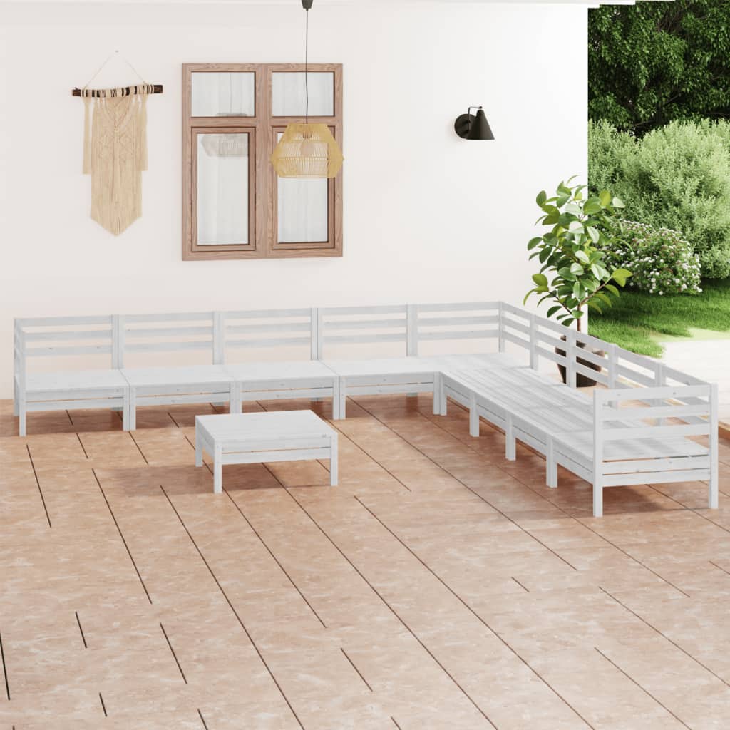 vidaXL 10-piece Garden Lounge Set Solid Pine Wood White