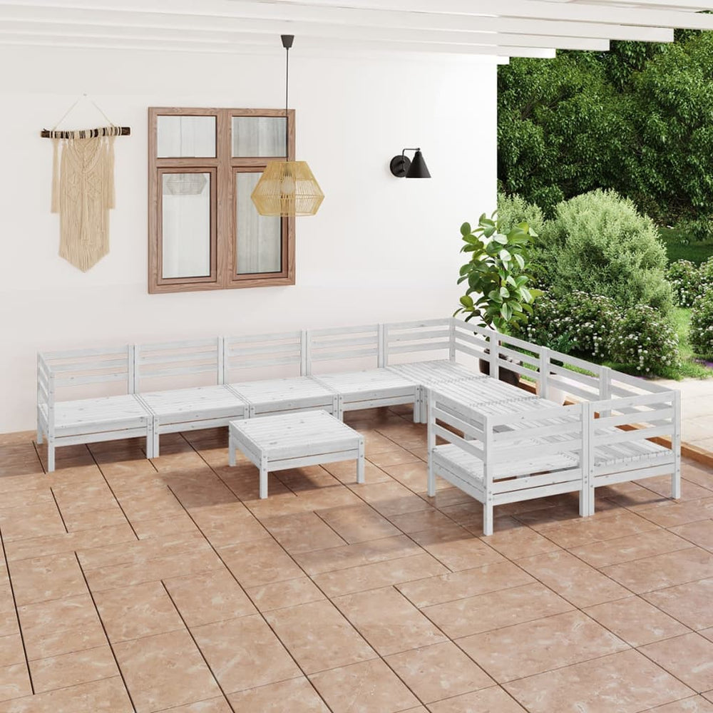 vidaXL 10-piece Garden Lounge Set White Solid Pine Wood