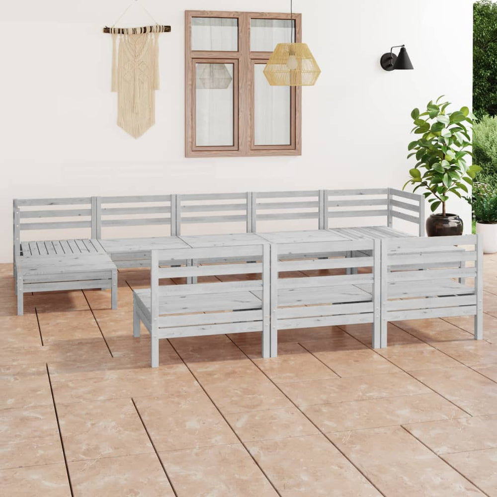 vidaXL 10-piece Garden Lounge Set White Solid Pine Wood