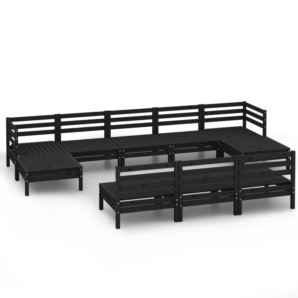 vidaXL 10-piece Garden Lounge Set Black Solid Pine Wood