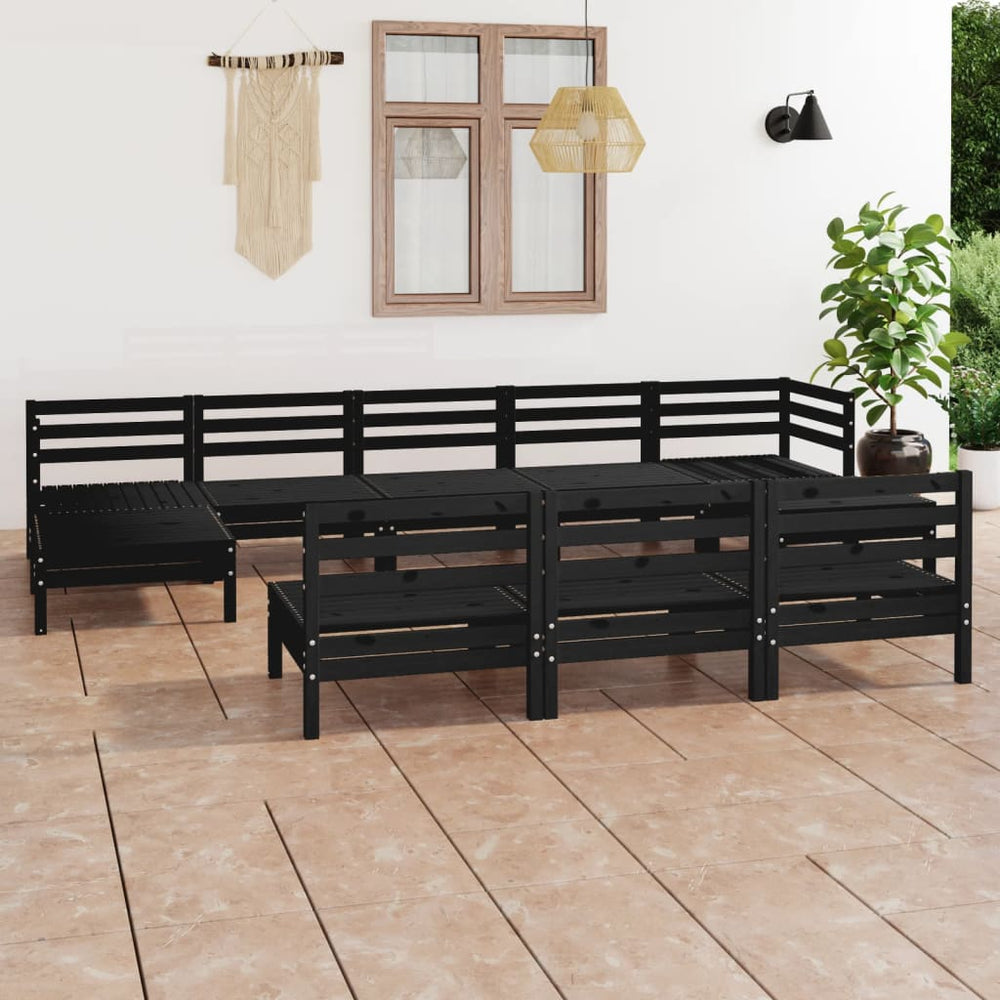 vidaXL 10-piece Garden Lounge Set Black Solid Pine Wood