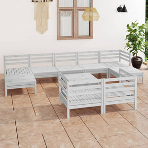 vidaXL 10-piece Garden Lounge Set White Solid Pine Wood