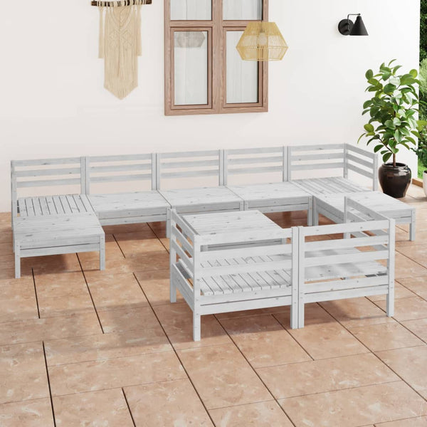 vidaXL 10-piece Garden Lounge Set White Solid Pine Wood