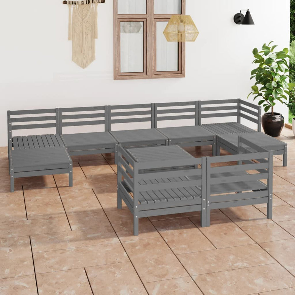 vidaXL 10-piece Garden Lounge Set Grey Solid Pine Wood