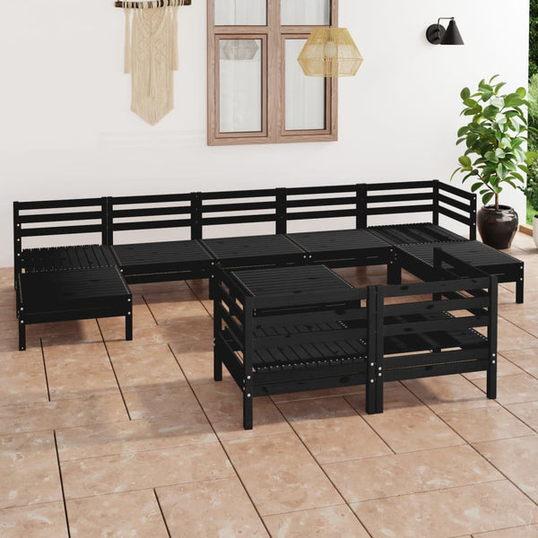 vidaXL 10-piece Garden Lounge Set Black Solid Pine Wood
