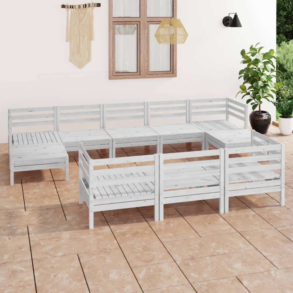 vidaXL 10-piece Garden Lounge Set White Solid Pine Wood