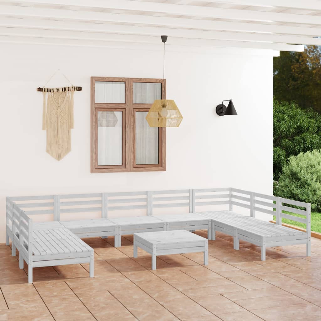 vidaXL 10-piece Garden Lounge Set White Solid Pine Wood