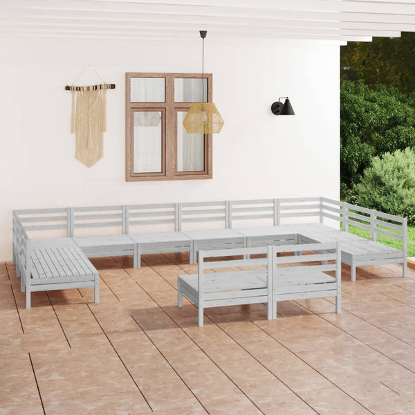 vidaXL 12-Piece Garden Lounge Set White Solid Pine Wood