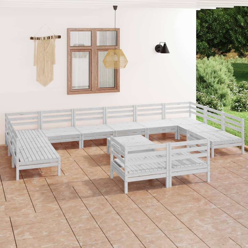 vidaXL 13-Piece Garden Lounge Set White Solid Pine Wood