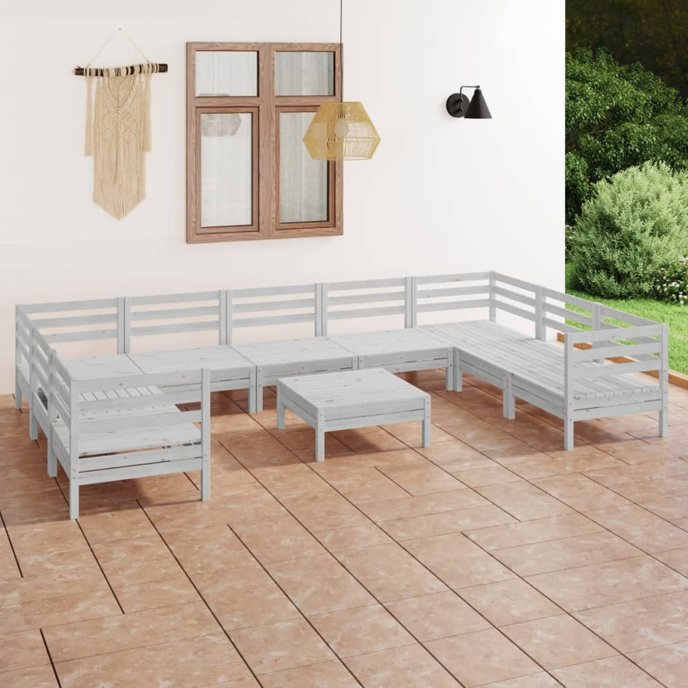 vidaXL 10-piece Garden Lounge Set White Solid Pine Wood