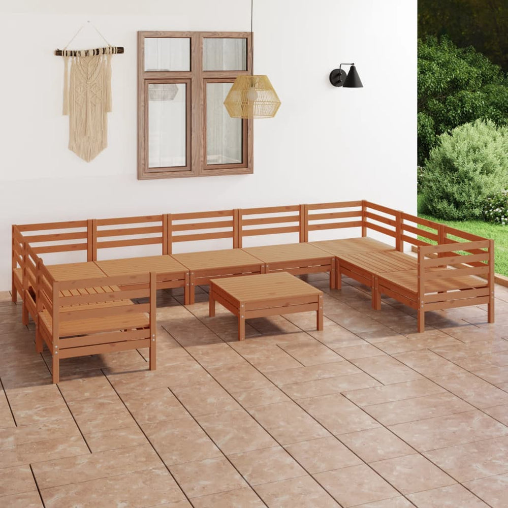 vidaXL 10-Piece Garden Lounge Set Honey Brown Solid Pine Wood