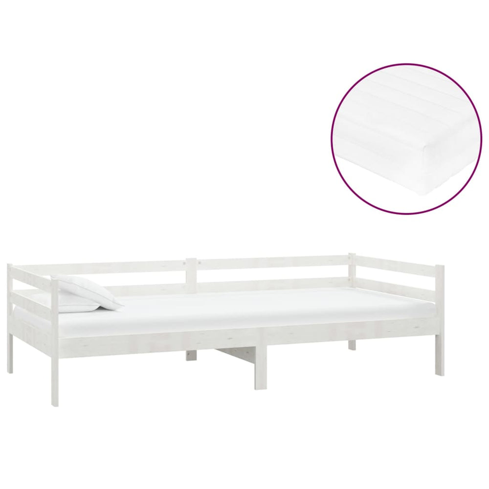 vidaXL Day Bed with Mattress 90x200 cm White Solid Pine Wood