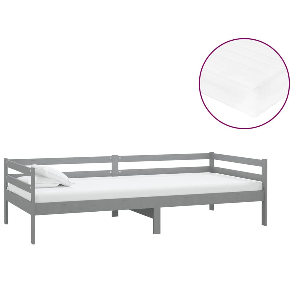 vidaXL Day Bed with Mattress 90x200 cm Grey Solid Pine Wood