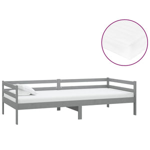 vidaXL Day Bed with Mattress 90x200 cm Grey Solid Pine Wood