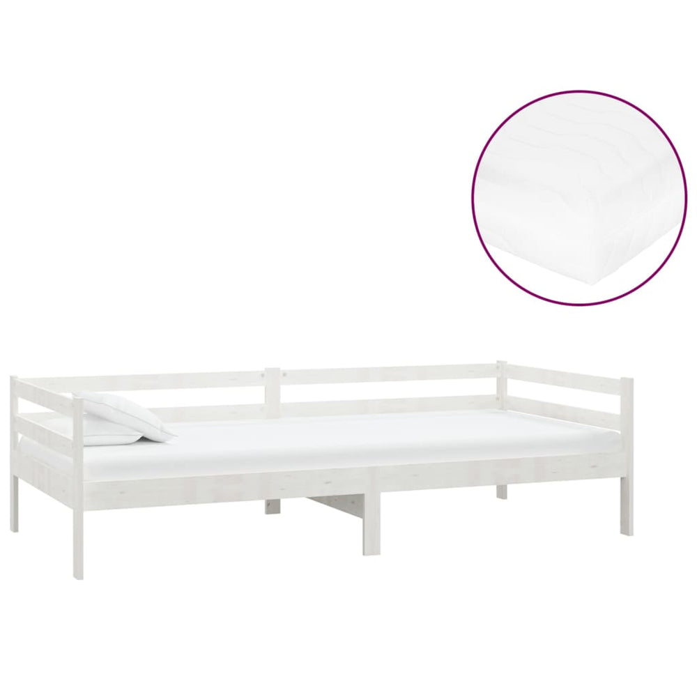 vidaXL Day Bed with Mattress 90x200 cm White Solid Pine Wood
