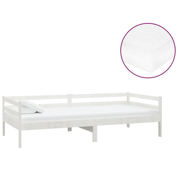 vidaXL Day Bed with Mattress 90x200 cm White Solid Pine Wood