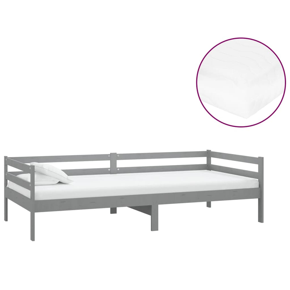 vidaXL Day Bed with Mattress 90x200 cm Grey Solid Pine Wood