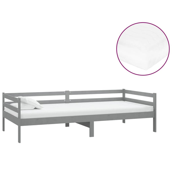 vidaXL Day Bed with Mattress 90x200 cm Grey Solid Pine Wood