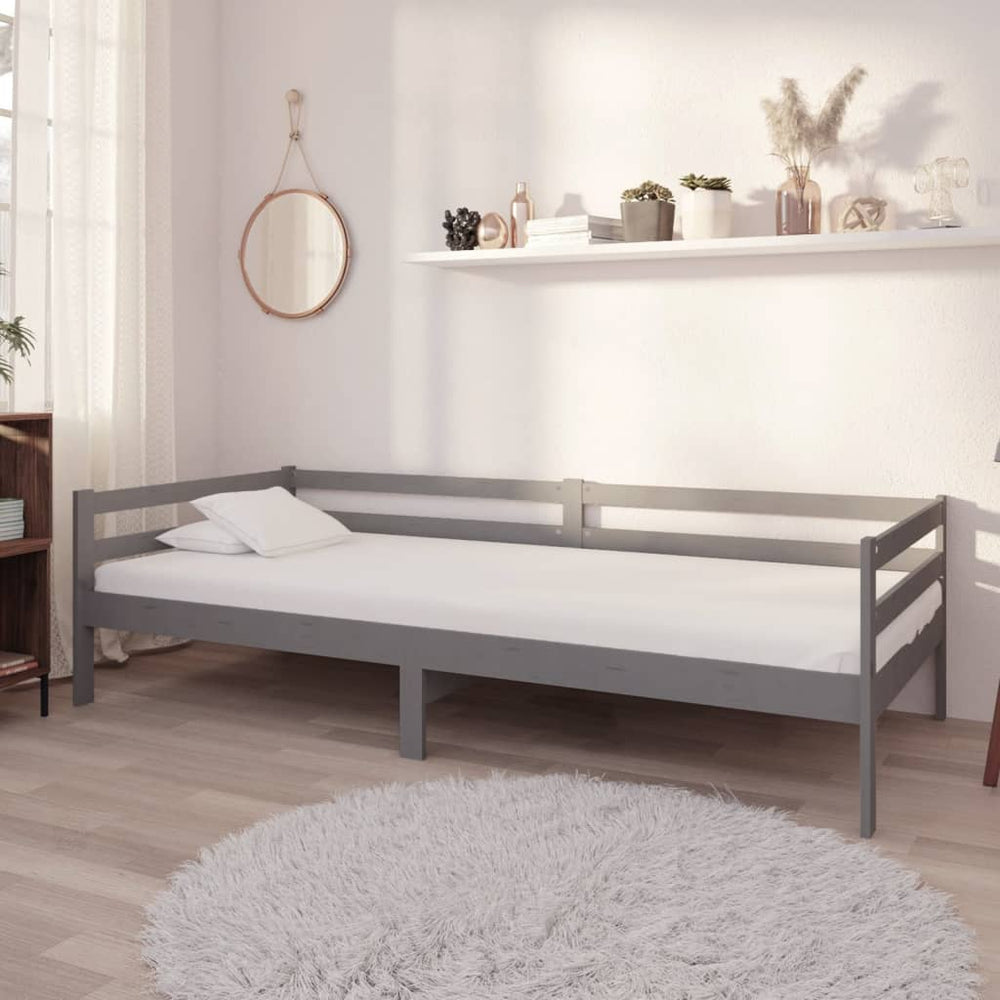vidaXL Day Bed with Mattress 90x200 cm Grey Solid Pine Wood