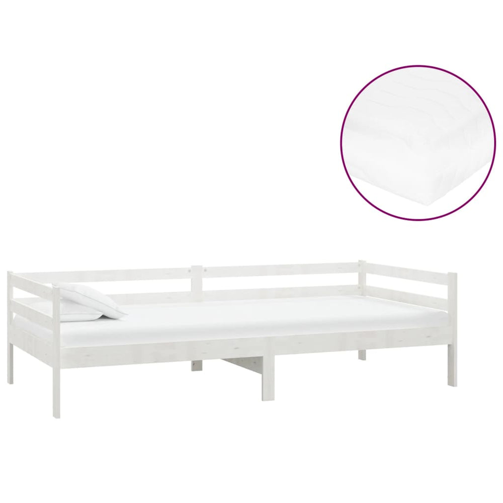 vidaXL Day Bed with Mattress 90x200 cm White Solid Pine Wood