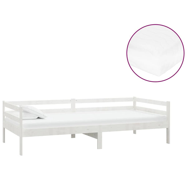 vidaXL Day Bed with Mattress 90x200 cm White Solid Pine Wood