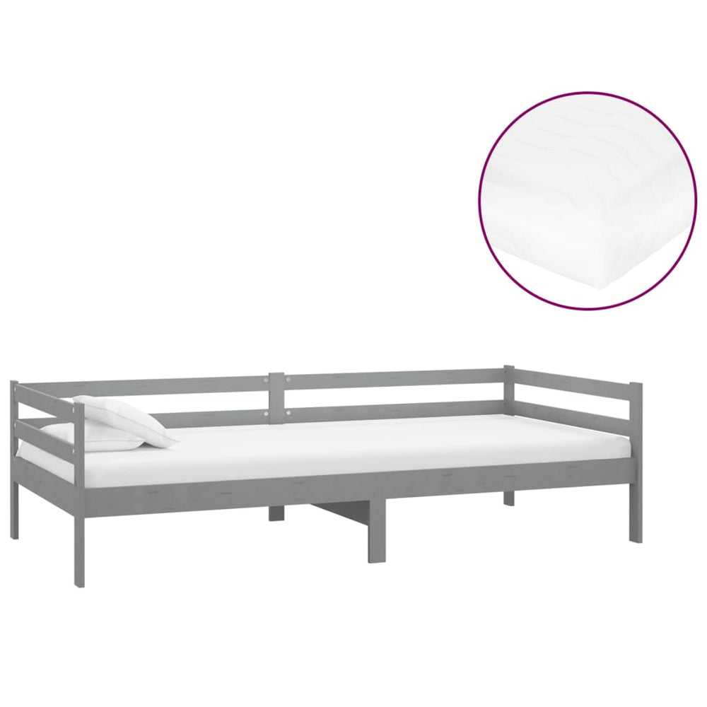 vidaXL Day Bed with Mattress 90x200 cm Grey Solid Pine Wood