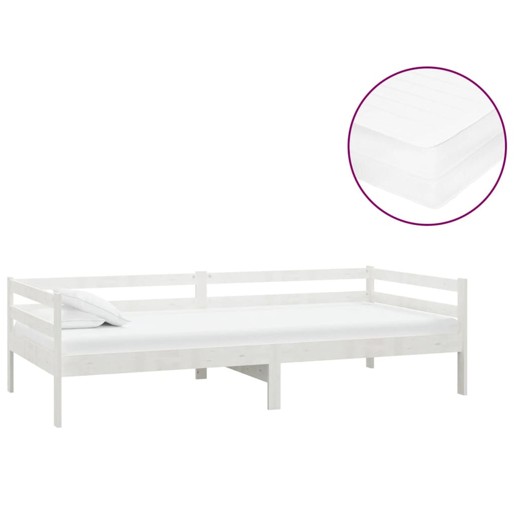 vidaXL Day Bed with Mattress 90x200 cm White Solid Pine Wood