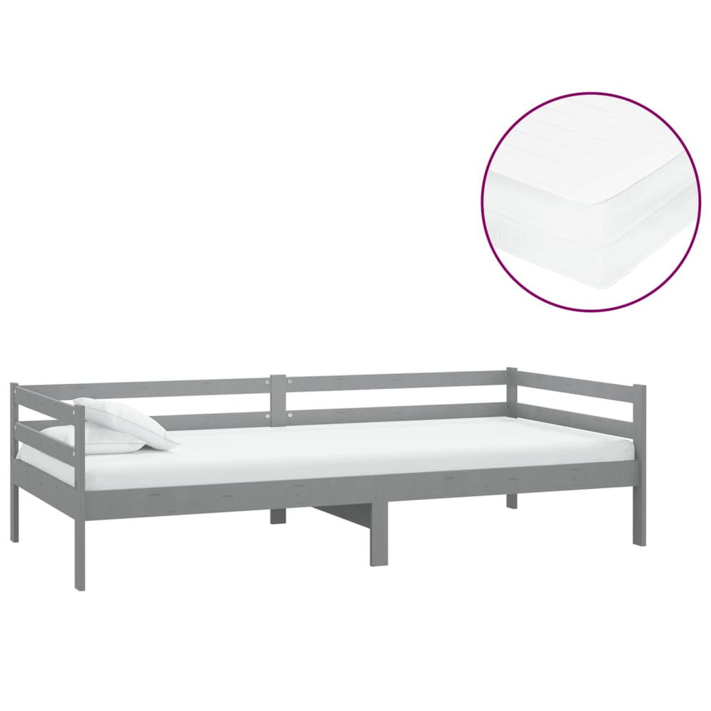 vidaXL Day Bed with Mattress 90x200 cm Grey Solid Pine Wood