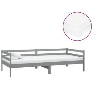 vidaXL Day Bed with Mattress 90x200 cm Grey Solid Pine Wood