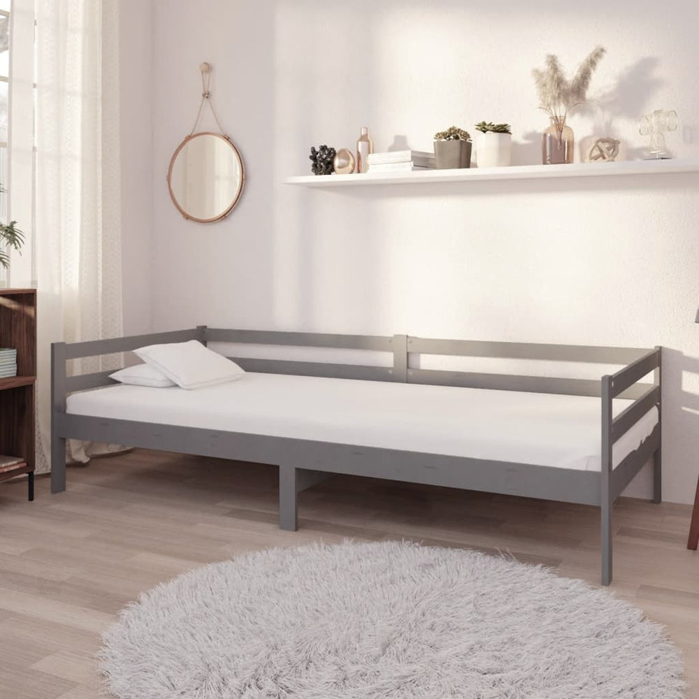 vidaXL Day Bed with Mattress 90x200 cm Grey Solid Pine Wood