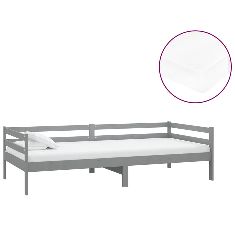 vidaXL Day Bed with Mattress 90x200 cm Grey Solid Pine Wood