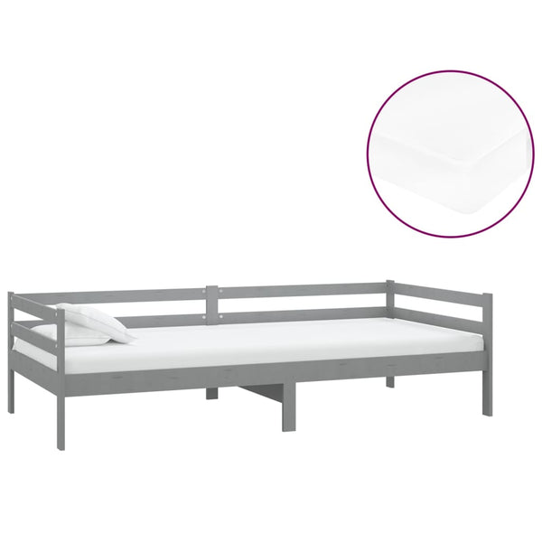vidaXL Day Bed with Mattress 90x200 cm Grey Solid Pine Wood