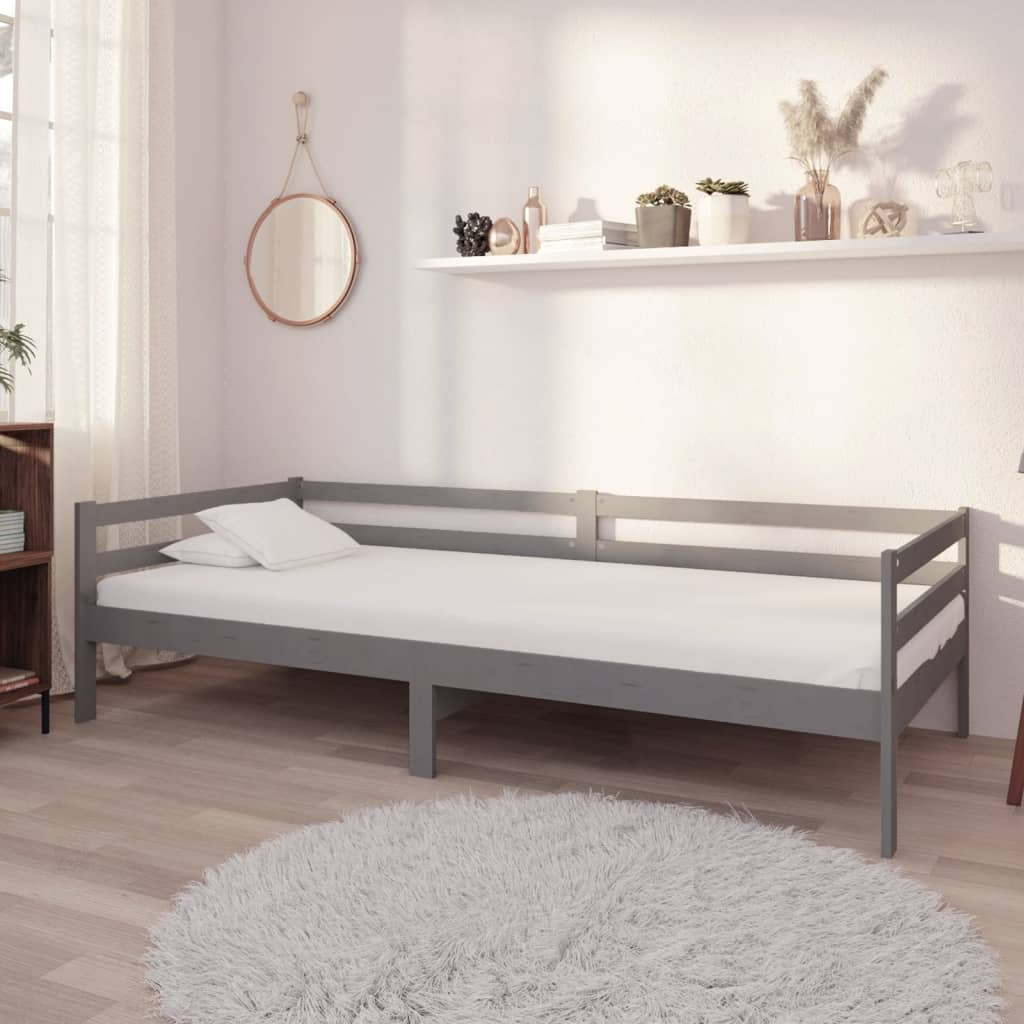 vidaXL Day Bed with Mattress 90x200 cm Grey Solid Pine Wood