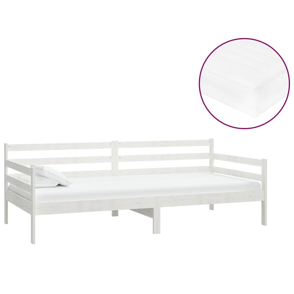 vidaXL Day Bed with Mattress 90x200 cm White Solid Pine Wood