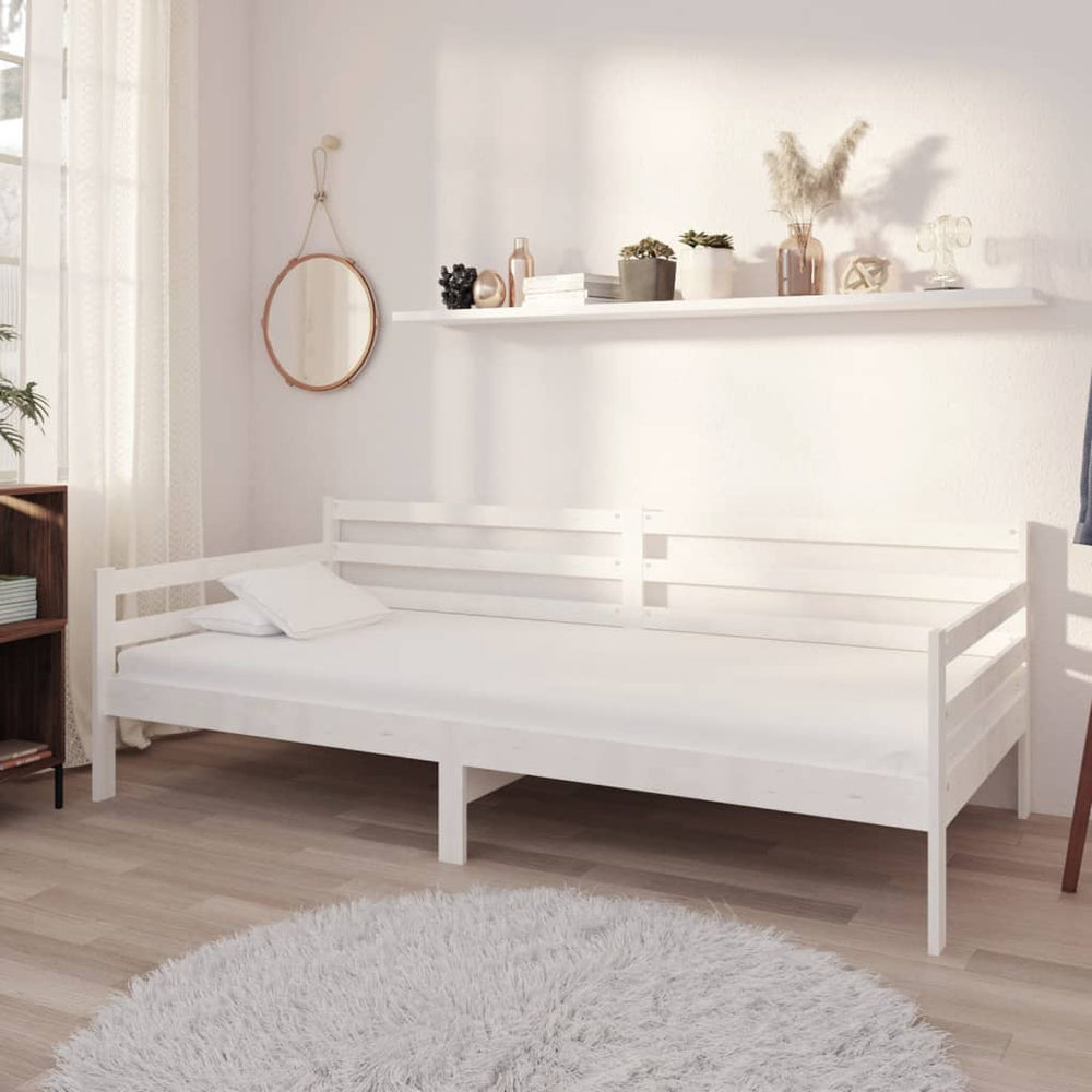 vidaXL Day Bed with Mattress 90x200 cm White Solid Pine Wood