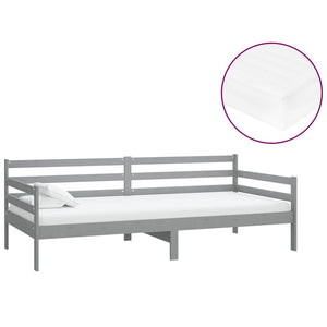 vidaXL Day Bed with Mattress 90x200 cm Grey Solid Pine Wood