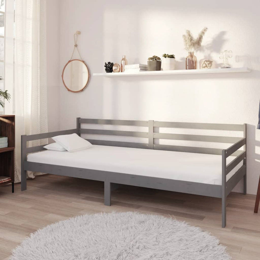 vidaXL Day Bed with Mattress 90x200 cm Grey Solid Pine Wood