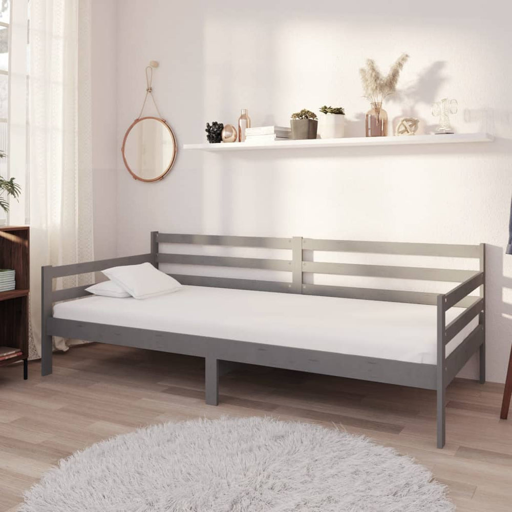 vidaXL Day Bed with Mattress 90x200 cm Grey Solid Pine Wood