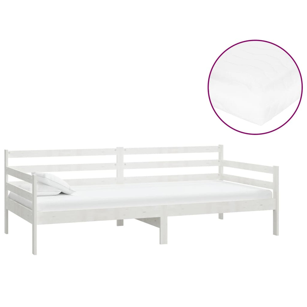 vidaXL Day Bed with Mattress 90x200 cm White Solid Pine Wood