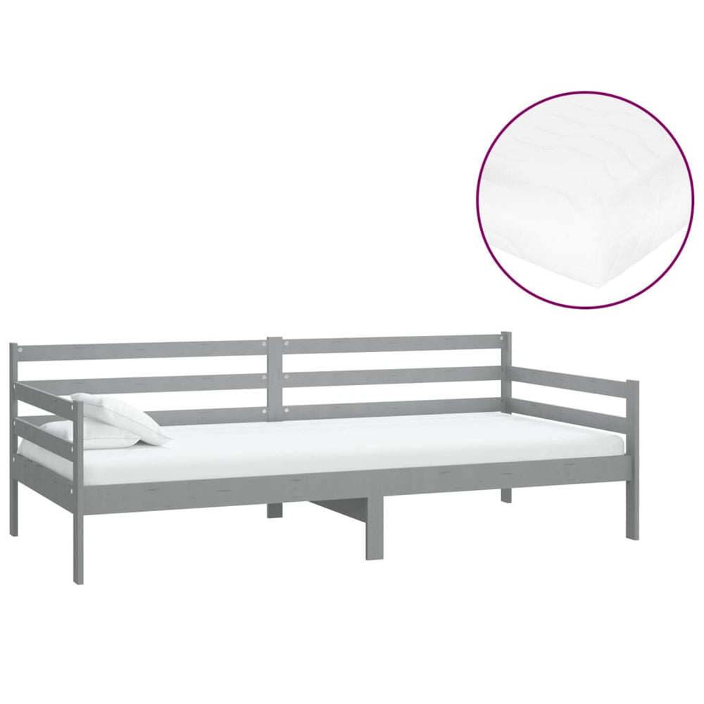vidaXL Day Bed with Mattress 90x200 cm Grey Solid Pine Wood