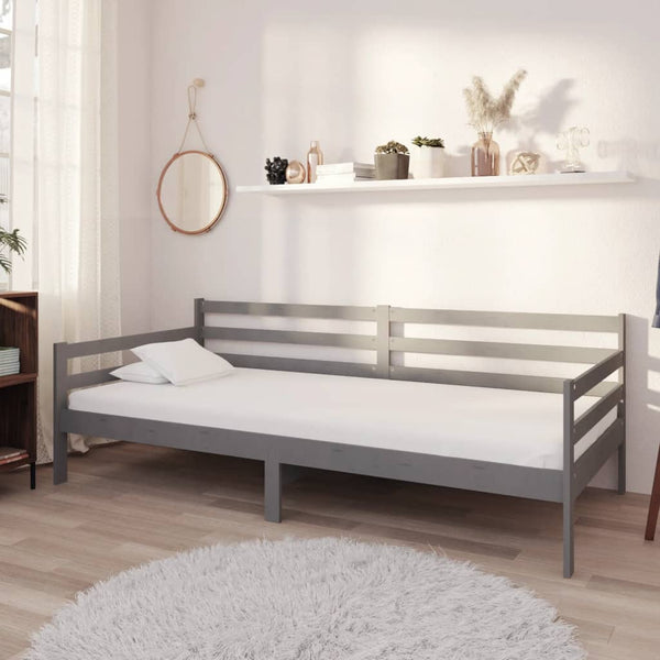 vidaXL Day Bed with Mattress 90x200 cm Grey Solid Pine Wood