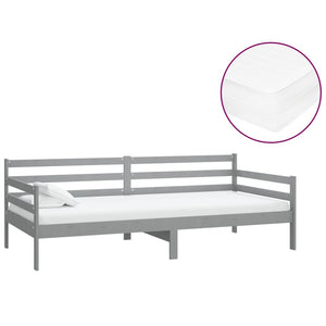 vidaXL Day Bed with Mattress 90x200 cm Grey Solid Pine Wood