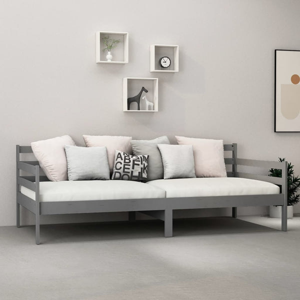 vidaXL Day Bed with Mattress 90x200 cm Grey Solid Pine Wood