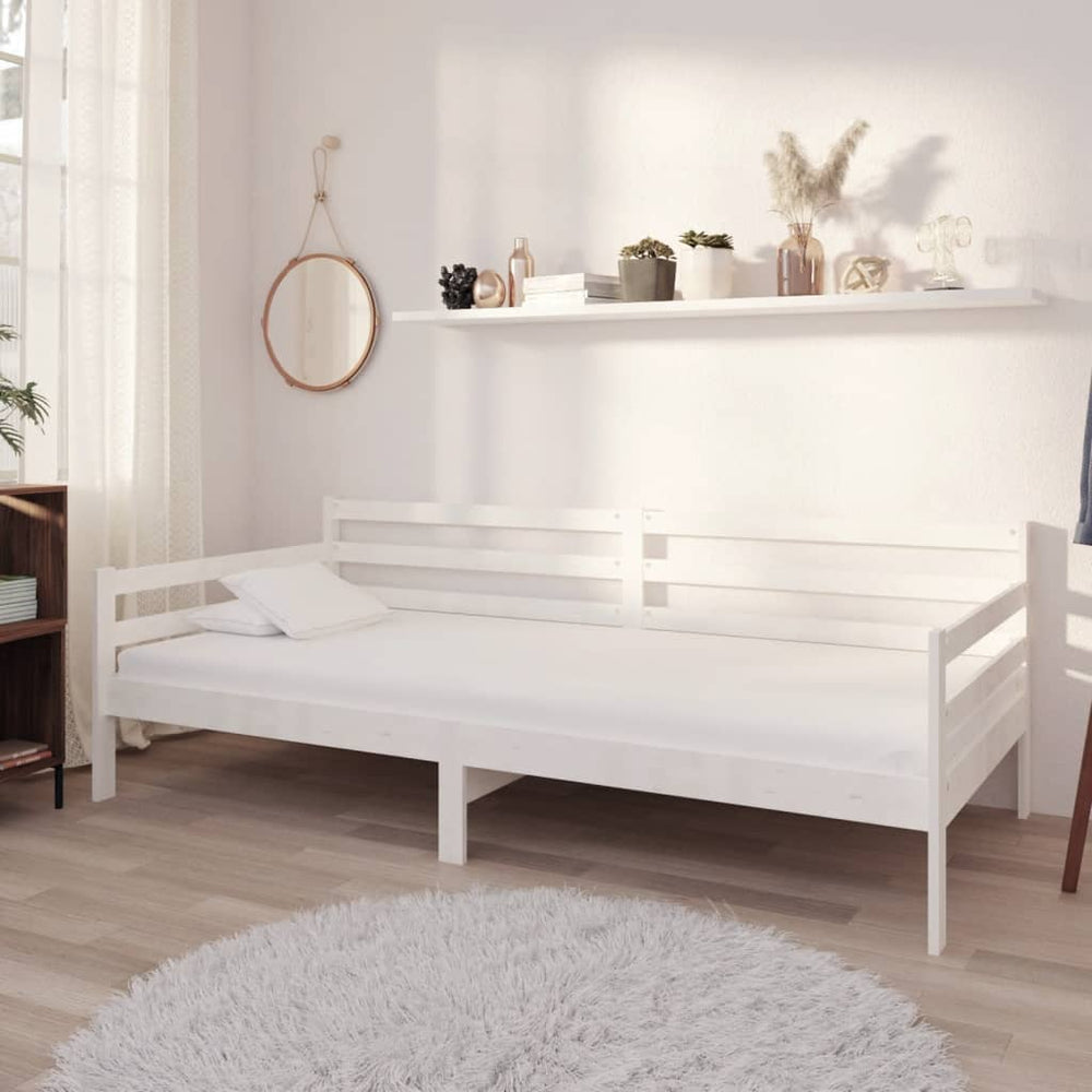 vidaXL Day Bed with Mattress 90x200 cm White Solid Pine Wood