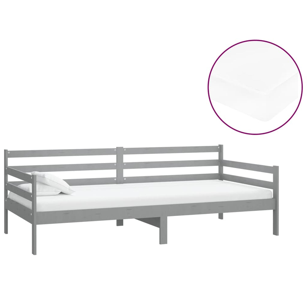 vidaXL Day Bed with Mattress 90x200 cm Grey Solid Pine Wood