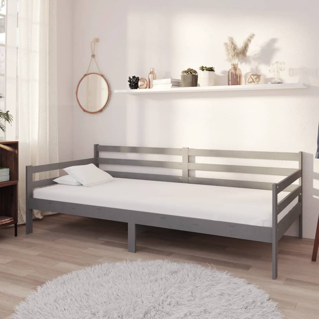 vidaXL Day Bed with Mattress 90x200 cm Grey Solid Pine Wood