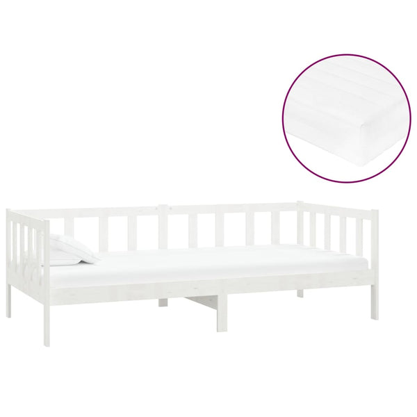 vidaXL Day Bed with Mattress 90x200 cm White Solid Pine Wood