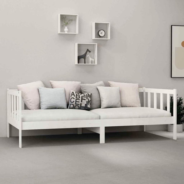 vidaXL Day Bed with Mattress 90x200 cm White Solid Pine Wood