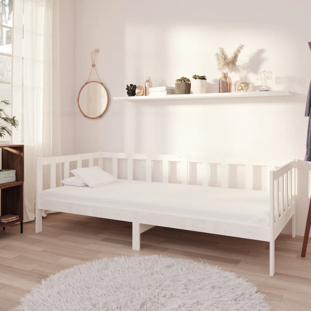 vidaXL Day Bed with Mattress 90x200 cm White Solid Pine Wood